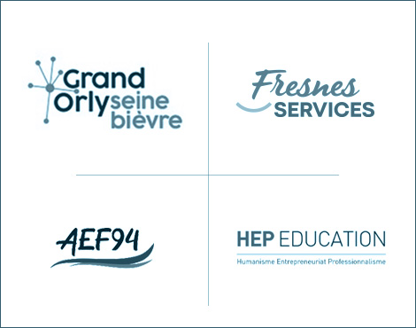 Logos EPT Grand-Orly Seine Bièvre, associations Fresnes Services, AEF94, HEP Éducation